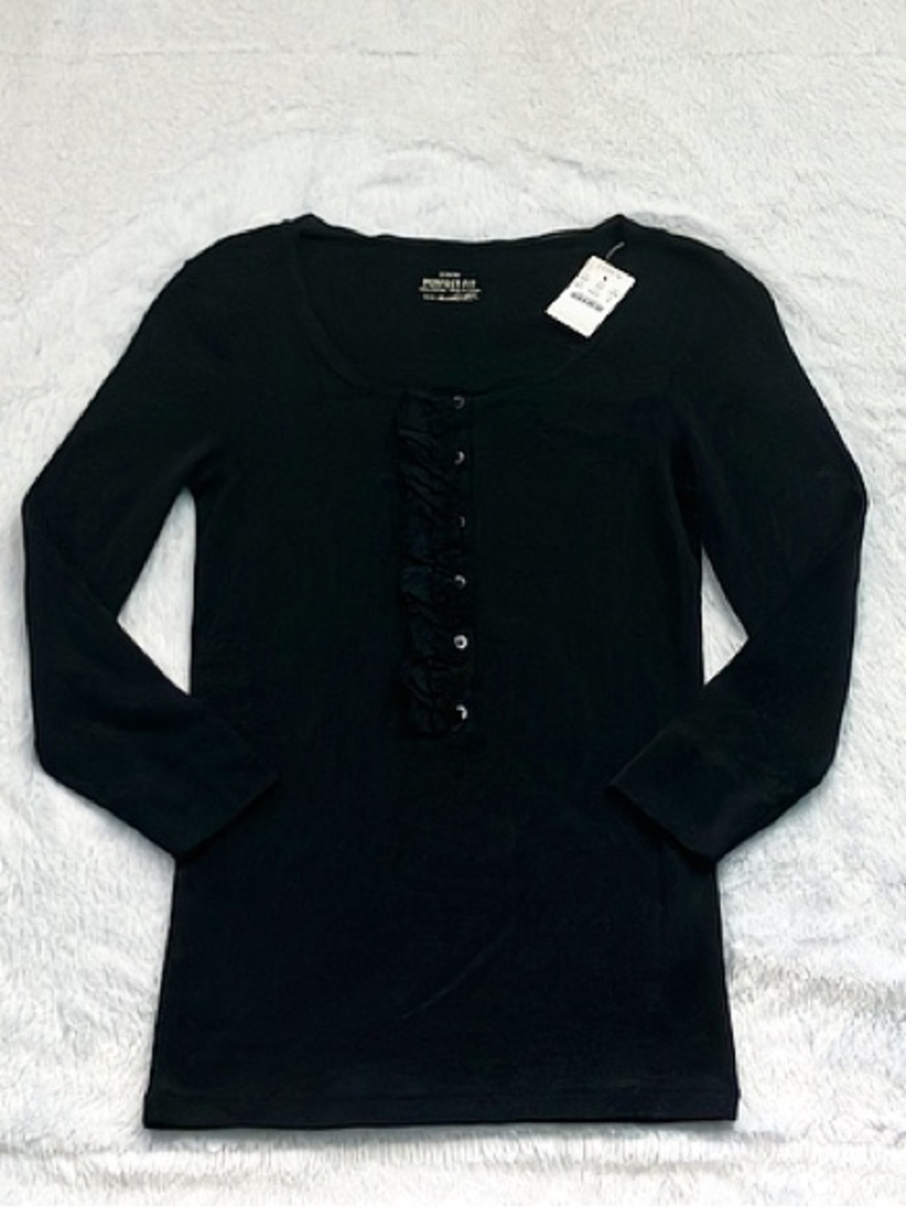 New With Tags Black J. Crew Perfect Fit Henley, Size Medium